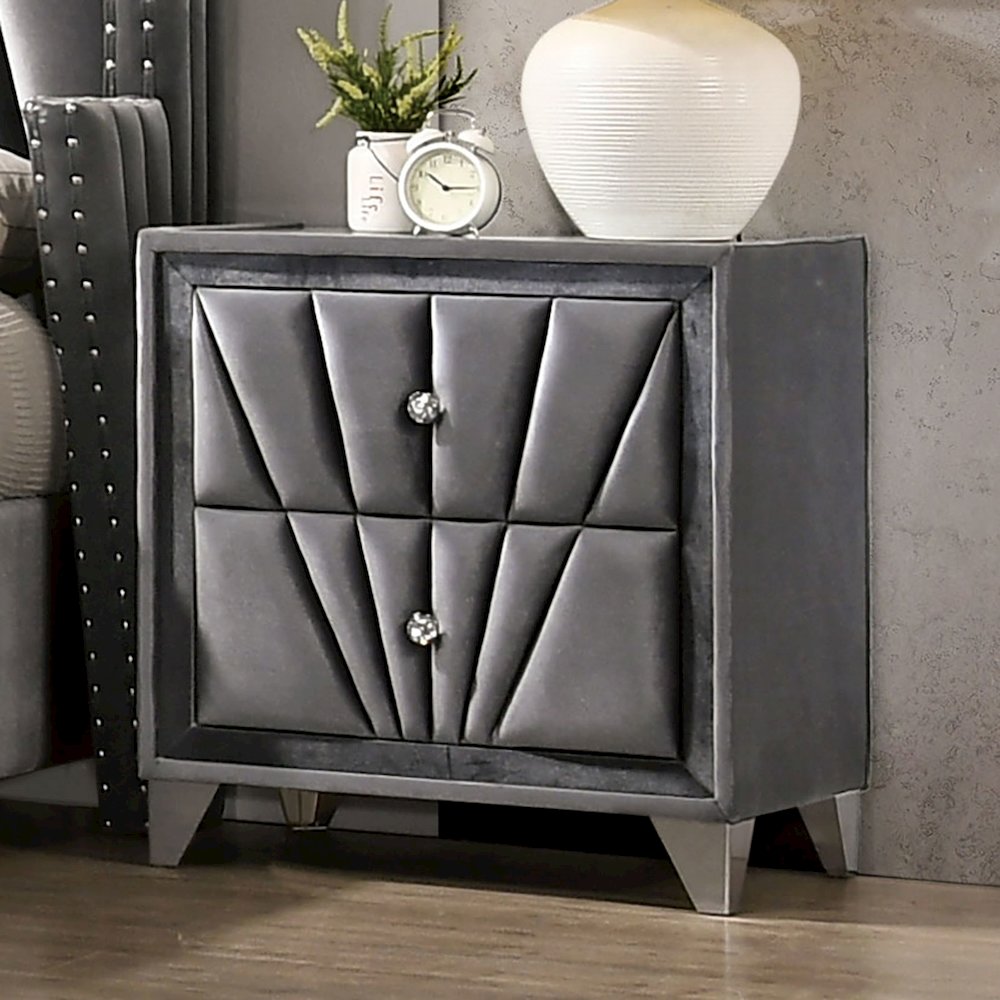 Fabric and Wood Nightstand with 2 Drawers in Gray. Picture 2
