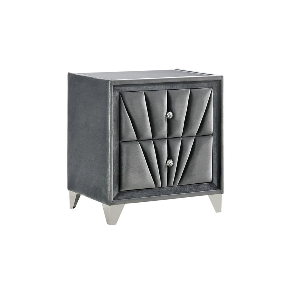 Fabric and Wood Nightstand with 2 Drawers in Gray. Picture 1