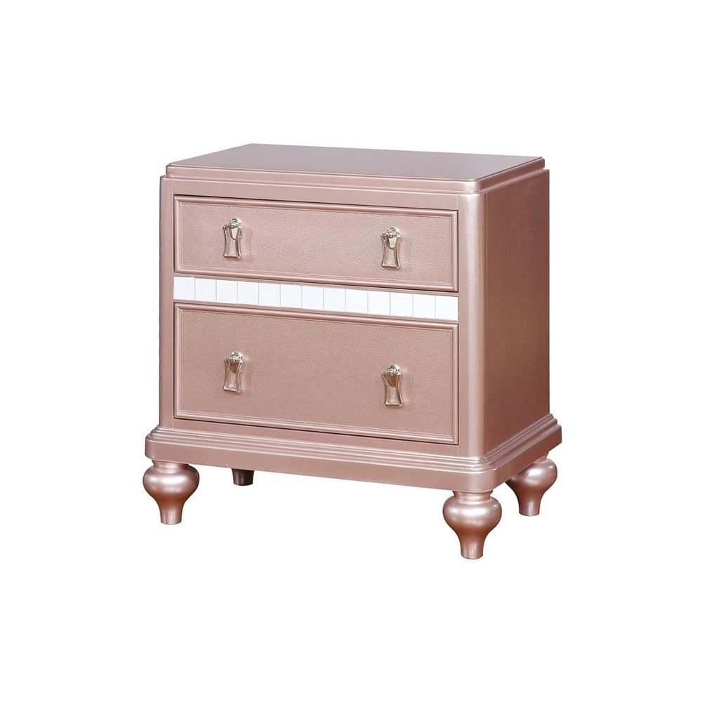 2 Drawers Wooden Nightstand with Mirror Trim, Rose Gold. Picture 1