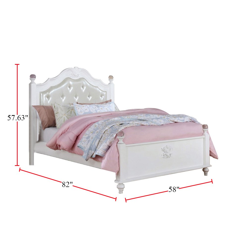 Leatherette and Wood Full Bed in White. Picture 3