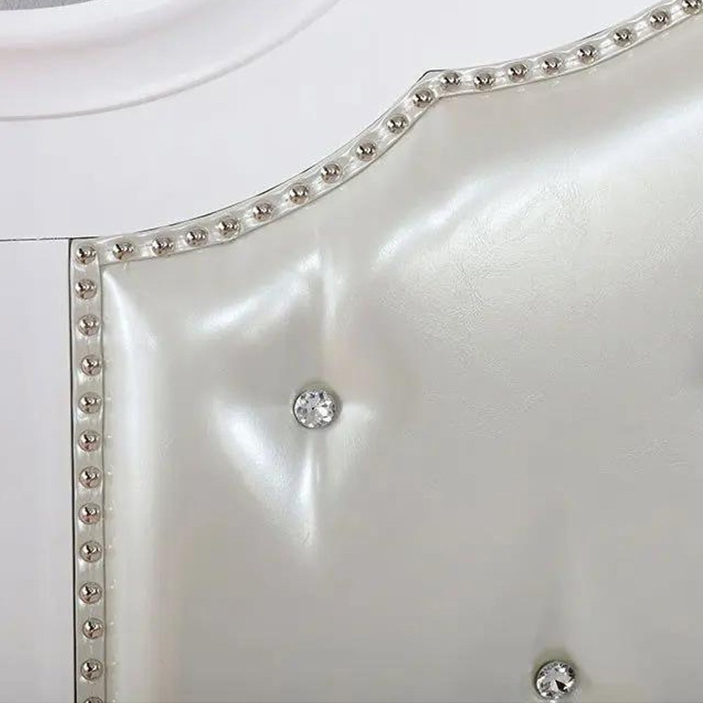 Leatherette and Wood Full Bed in White. Picture 4