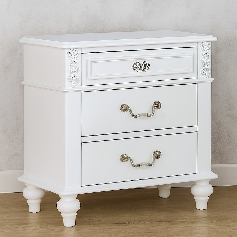 Wooden Dresser Nightstand with 3 Drawers in White Finish. Picture 2