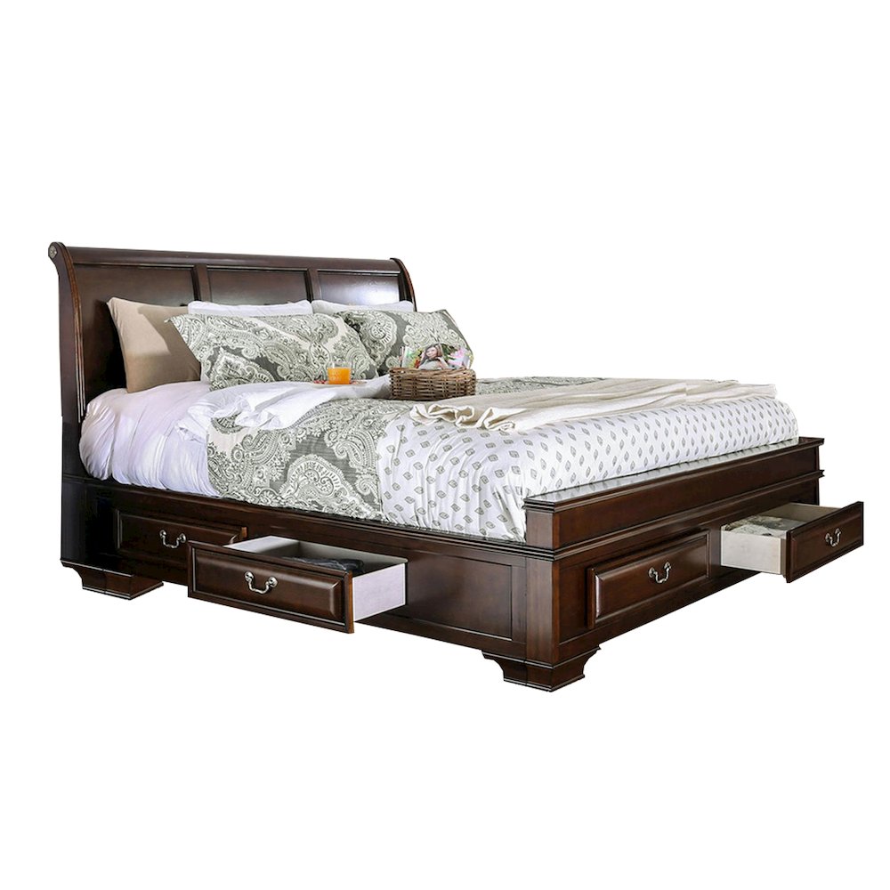 King Size Storage Bed in Brown Cherry Finish. Picture 1