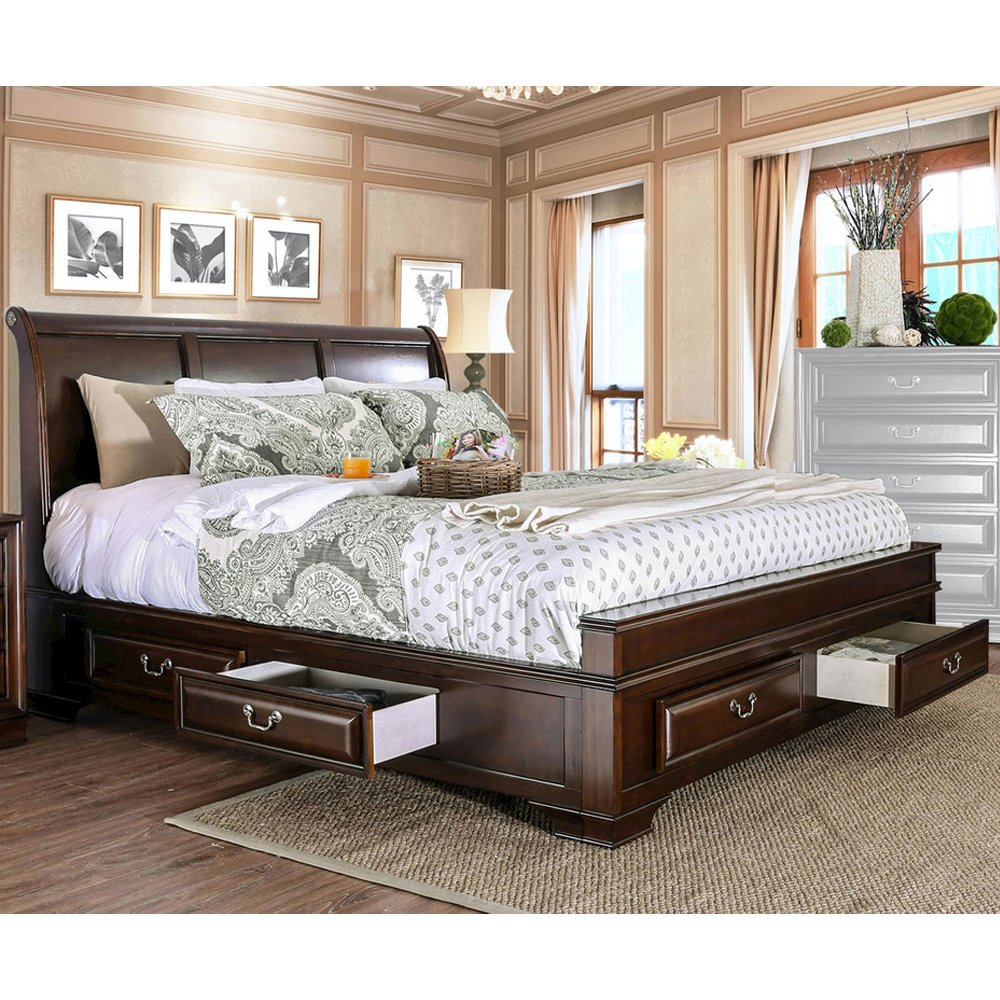 King Size Storage Bed in Brown Cherry Finish. Picture 2