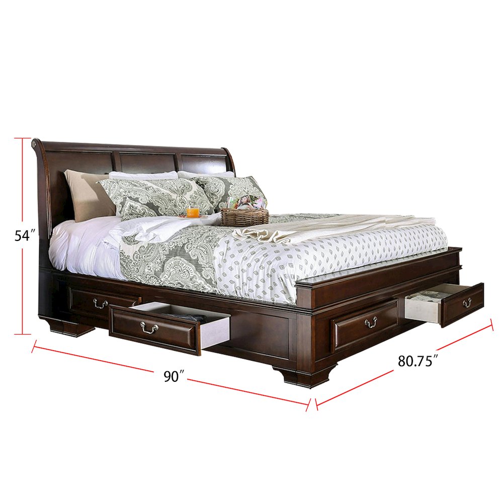 King Size Storage Bed in Brown Cherry Finish. Picture 5