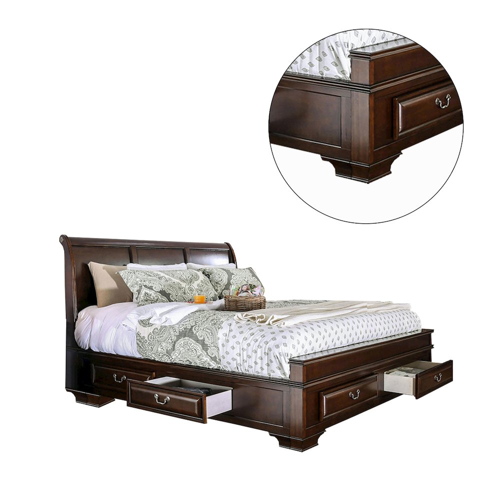 King Size Storage Bed in Brown Cherry Finish. Picture 3
