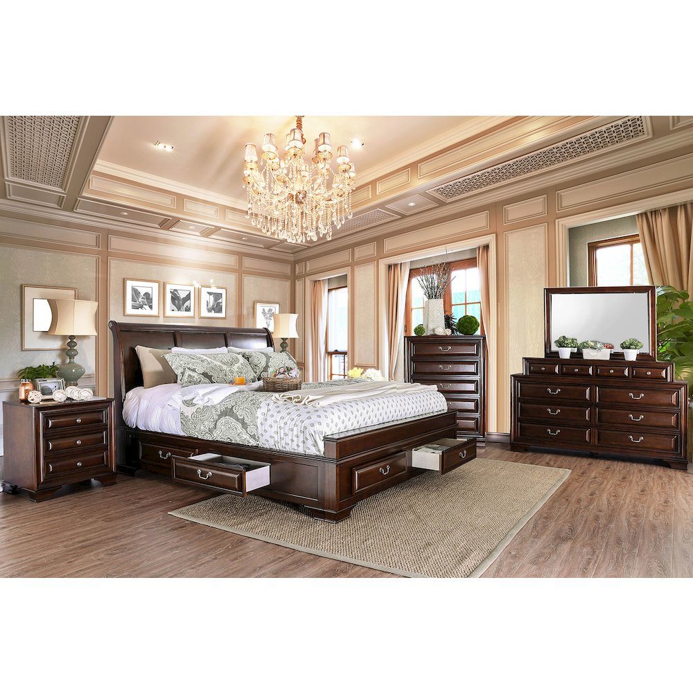 King Size Storage Bed in Brown Cherry Finish. Picture 4