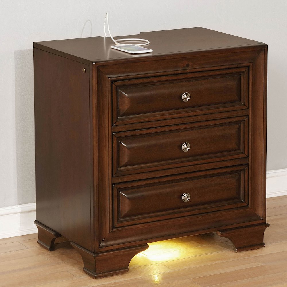 3 Drawers Nightstand in Brown Cherry Finish. Picture 2