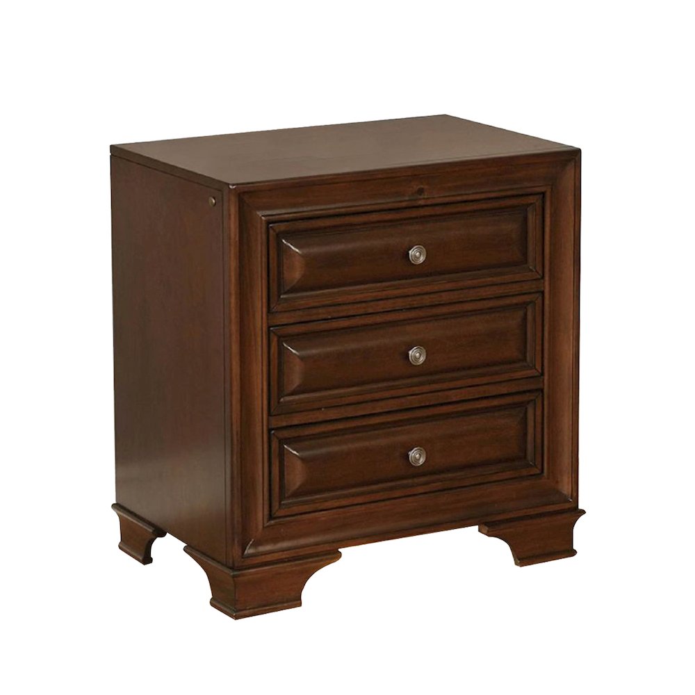 3 Drawers Nightstand in Brown Cherry Finish. Picture 1