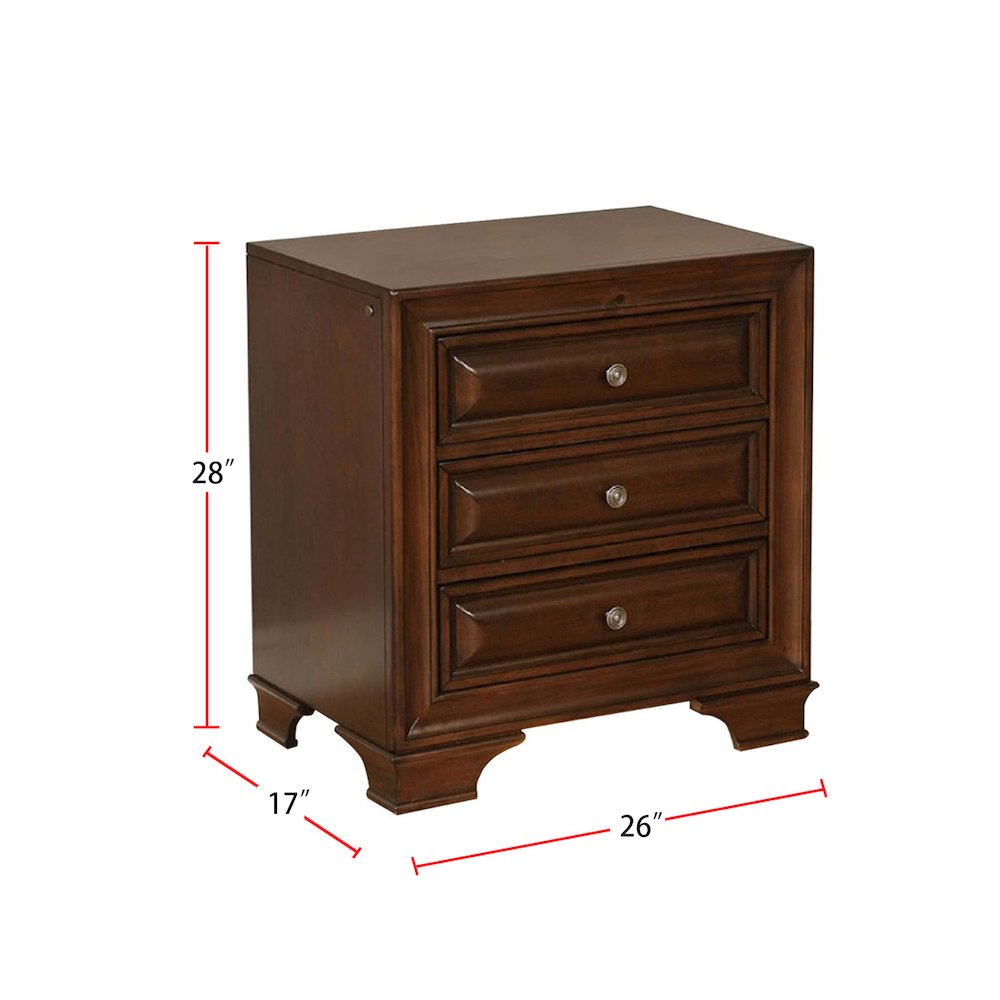 3 Drawers Nightstand in Brown Cherry Finish. Picture 3