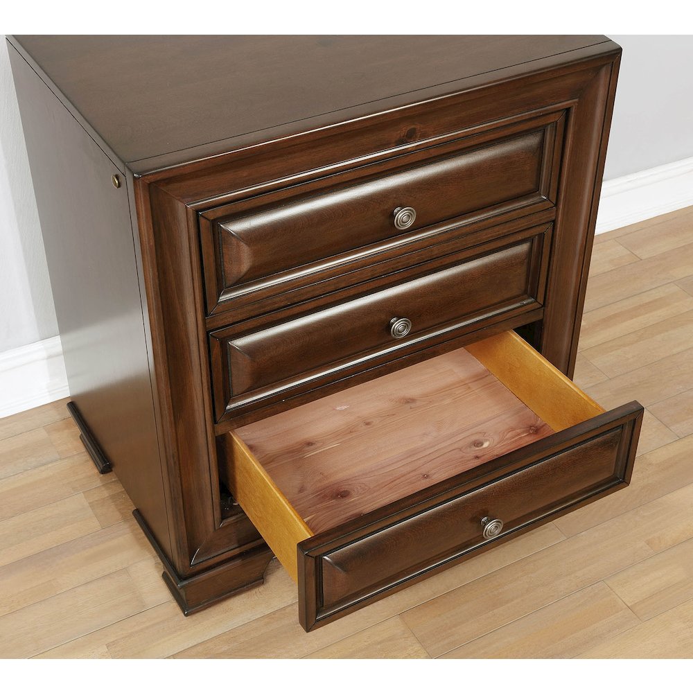 3 Drawers Nightstand in Brown Cherry Finish. Picture 4