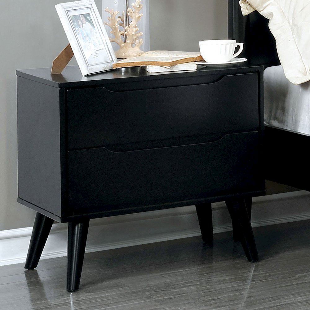 24" H Nightstand with 2 Drawers in Black. Picture 2
