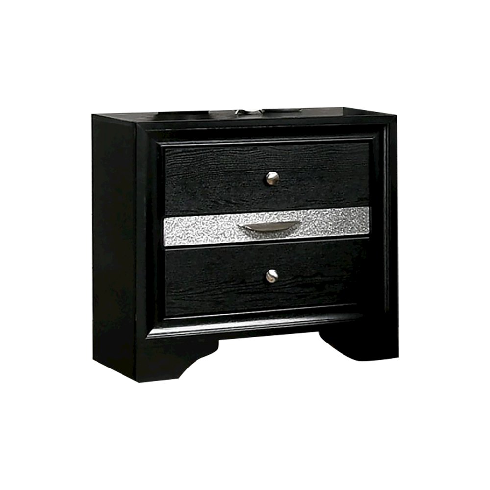 2 Drawers Wooden Night Stand with Round Handle Design in Black. Picture 1