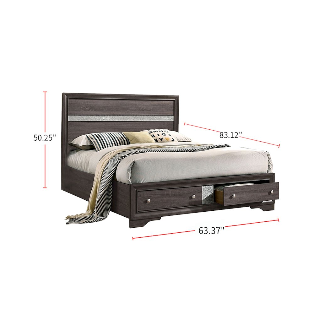 Wooden Queen Bed with Two Footboard Drawers in Gray. Picture 3