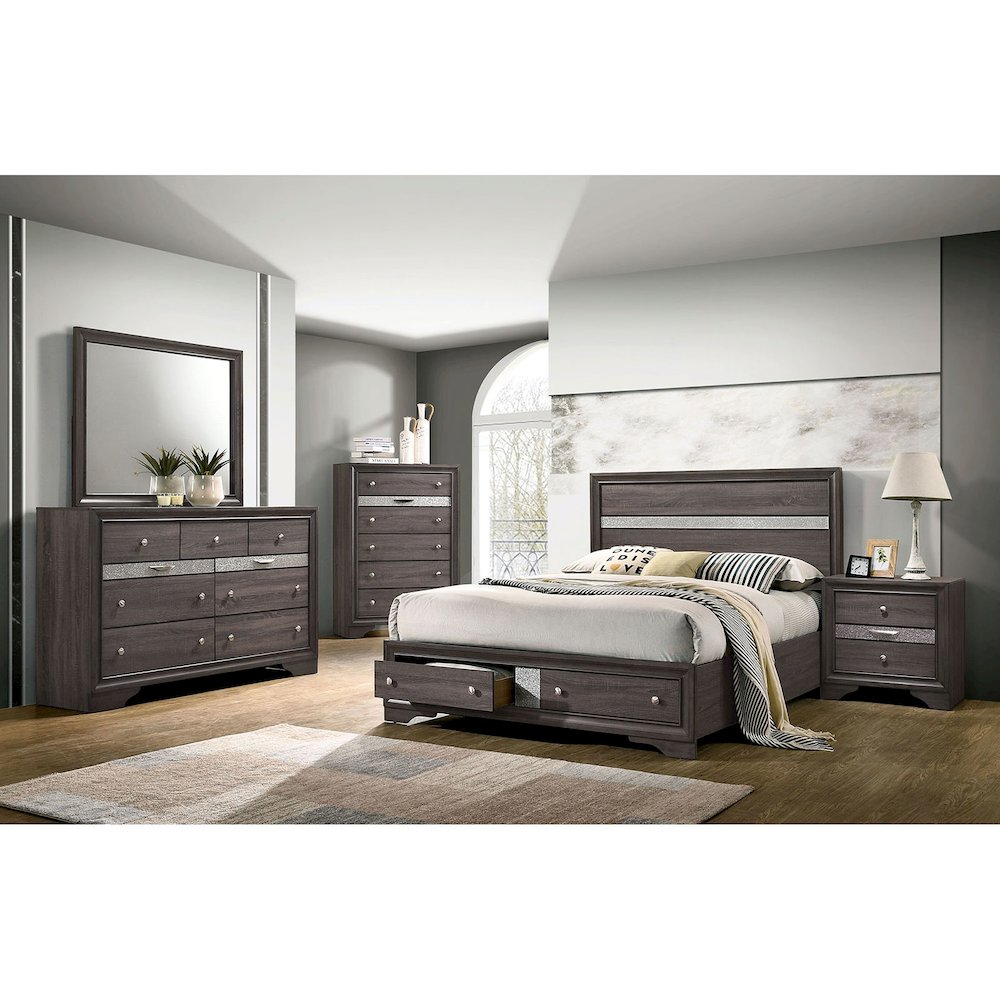 Wooden Queen Bed with Two Footboard Drawers in Gray. Picture 5