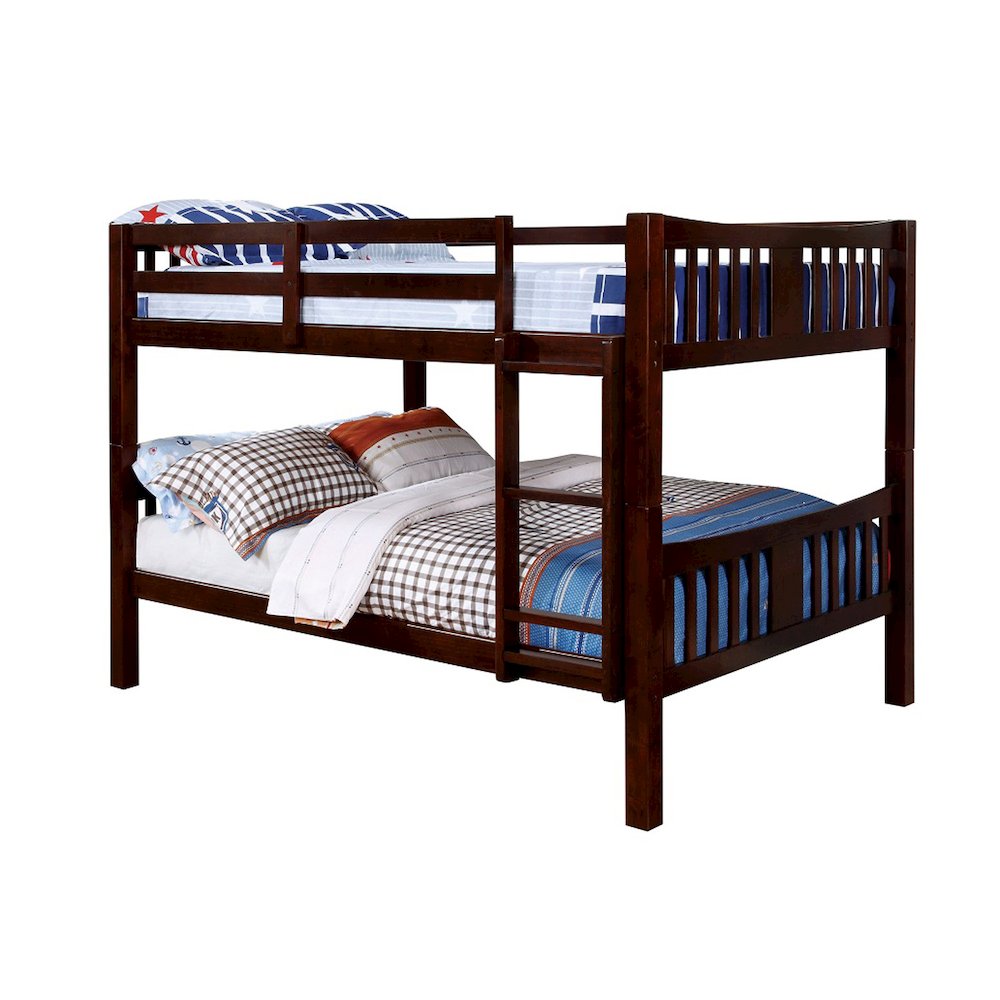 Wooden Full Over Full Bunk Bed in Dark Walnut. Picture 1