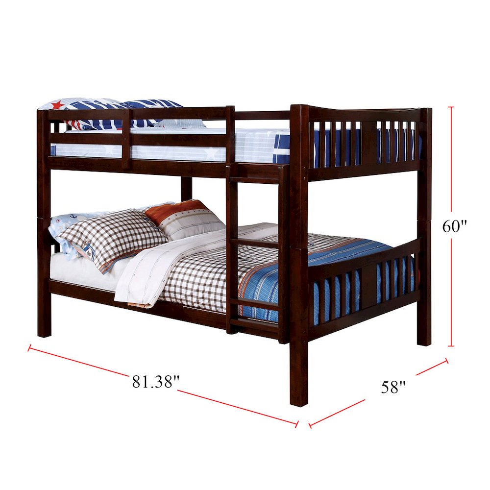 Wooden Full Over Full Bunk Bed in Dark Walnut. Picture 3