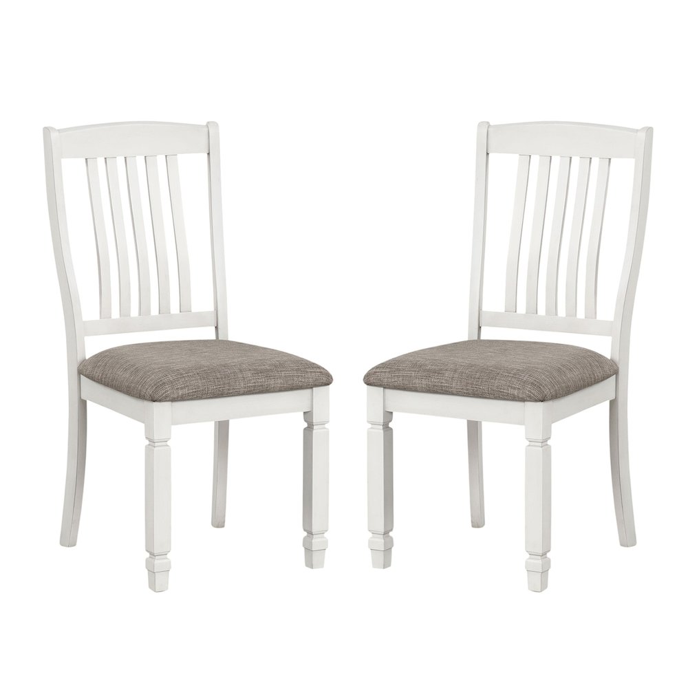 Set of 2 Upholstered Dining Chair with Slat Back in Rustic White. Picture 1