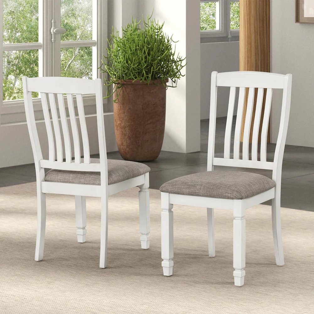 Set of 2 Upholstered Dining Chair with Slat Back in Rustic White. Picture 2