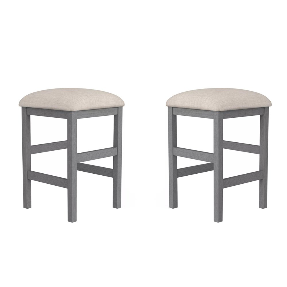 Set of 2 Counter Height Stools in Light Gray and Beige. Picture 1