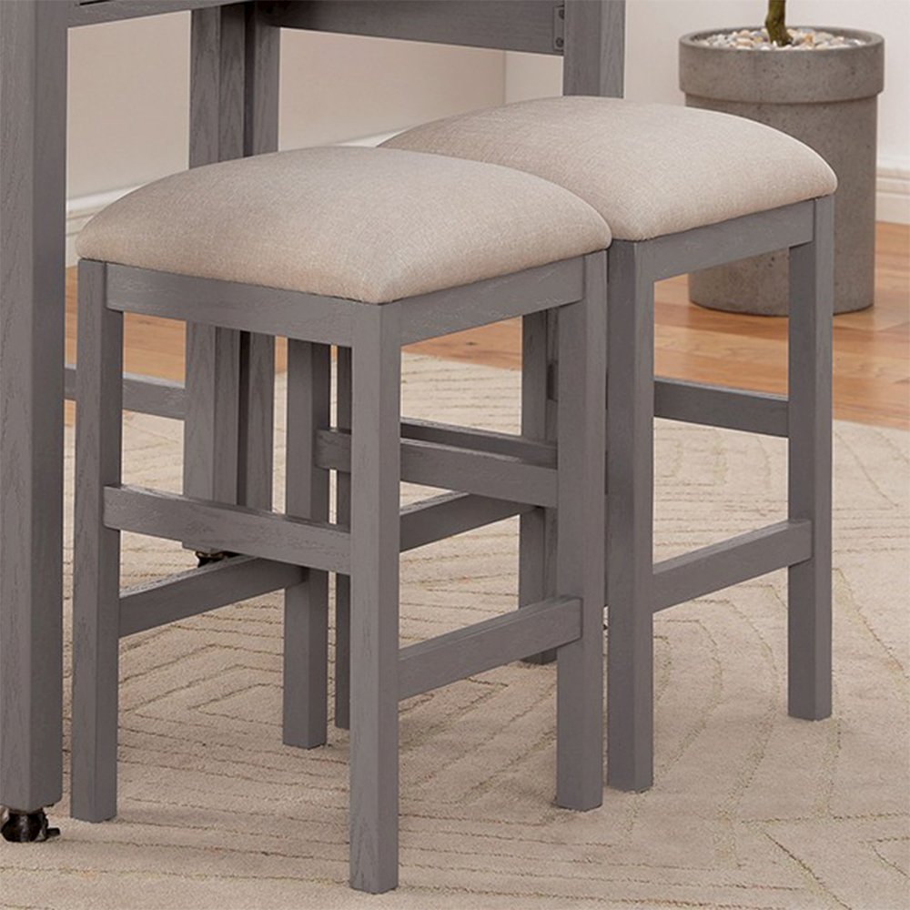 Set of 2 Counter Height Stools in Light Gray and Beige. Picture 2