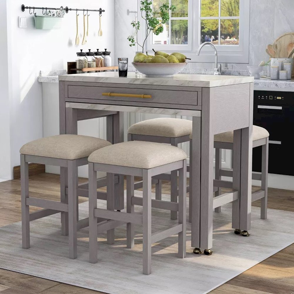 Set of 2 Counter Height Stools in Light Gray and Beige. Picture 5