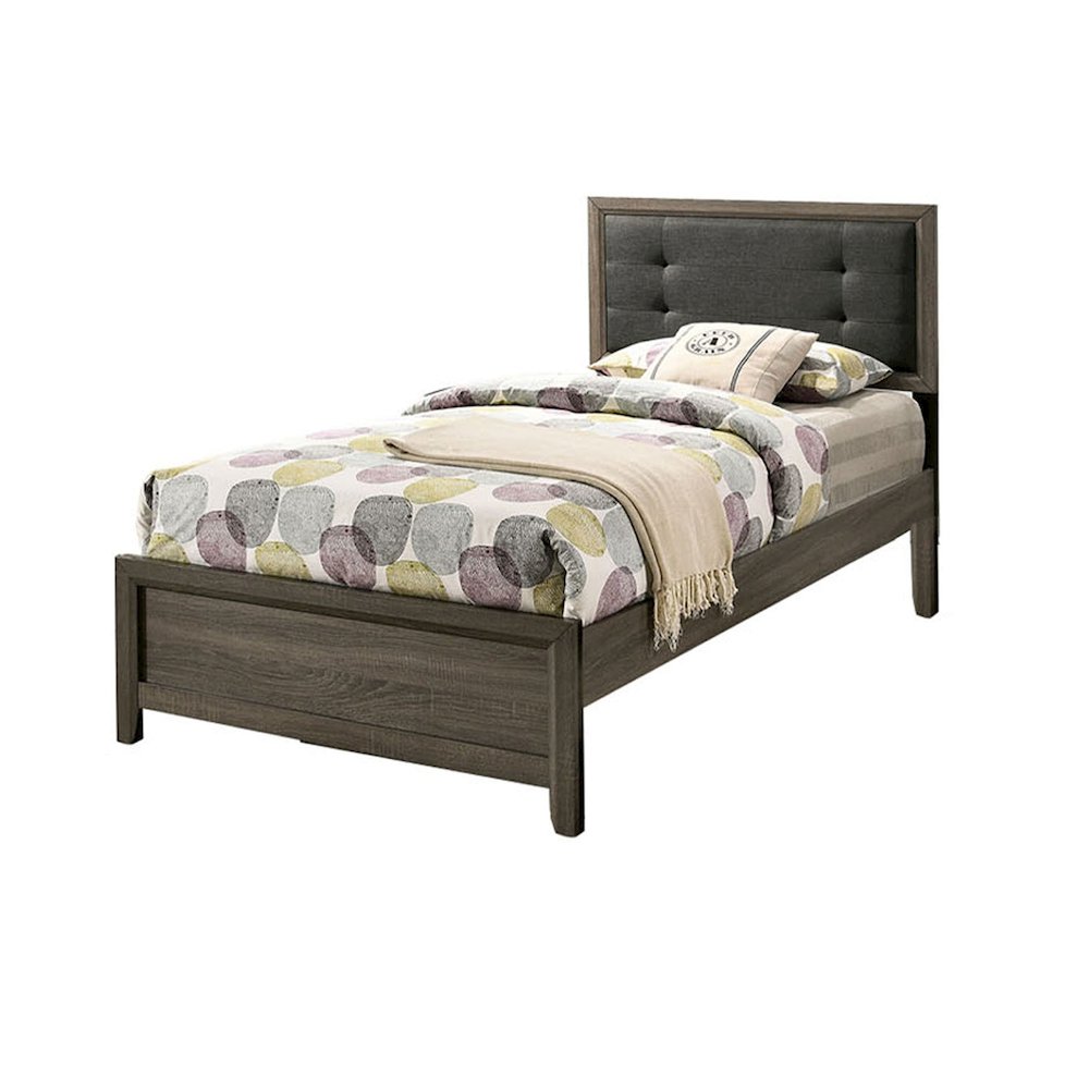 Full Size Bed With Button Tufted Headboard, Gray and Charcoal. Picture 1