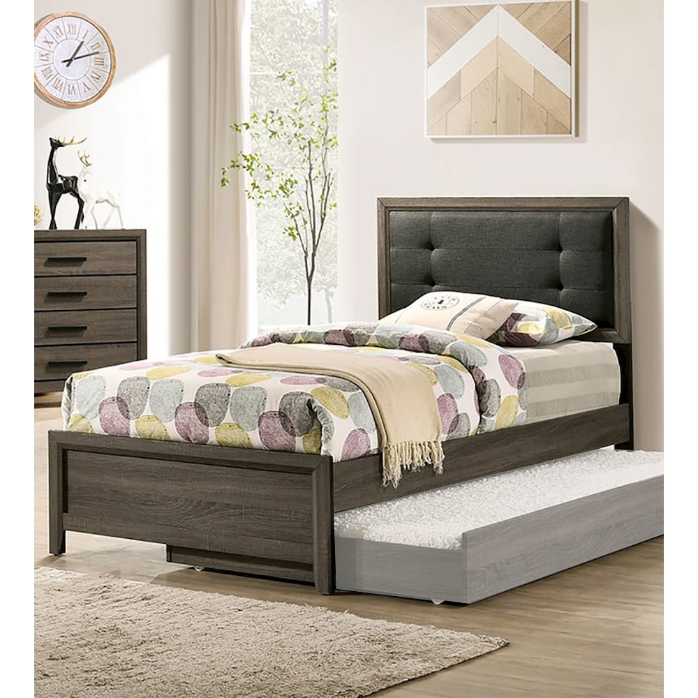 Full Size Bed With Button Tufted Headboard, Gray and Charcoal. Picture 2