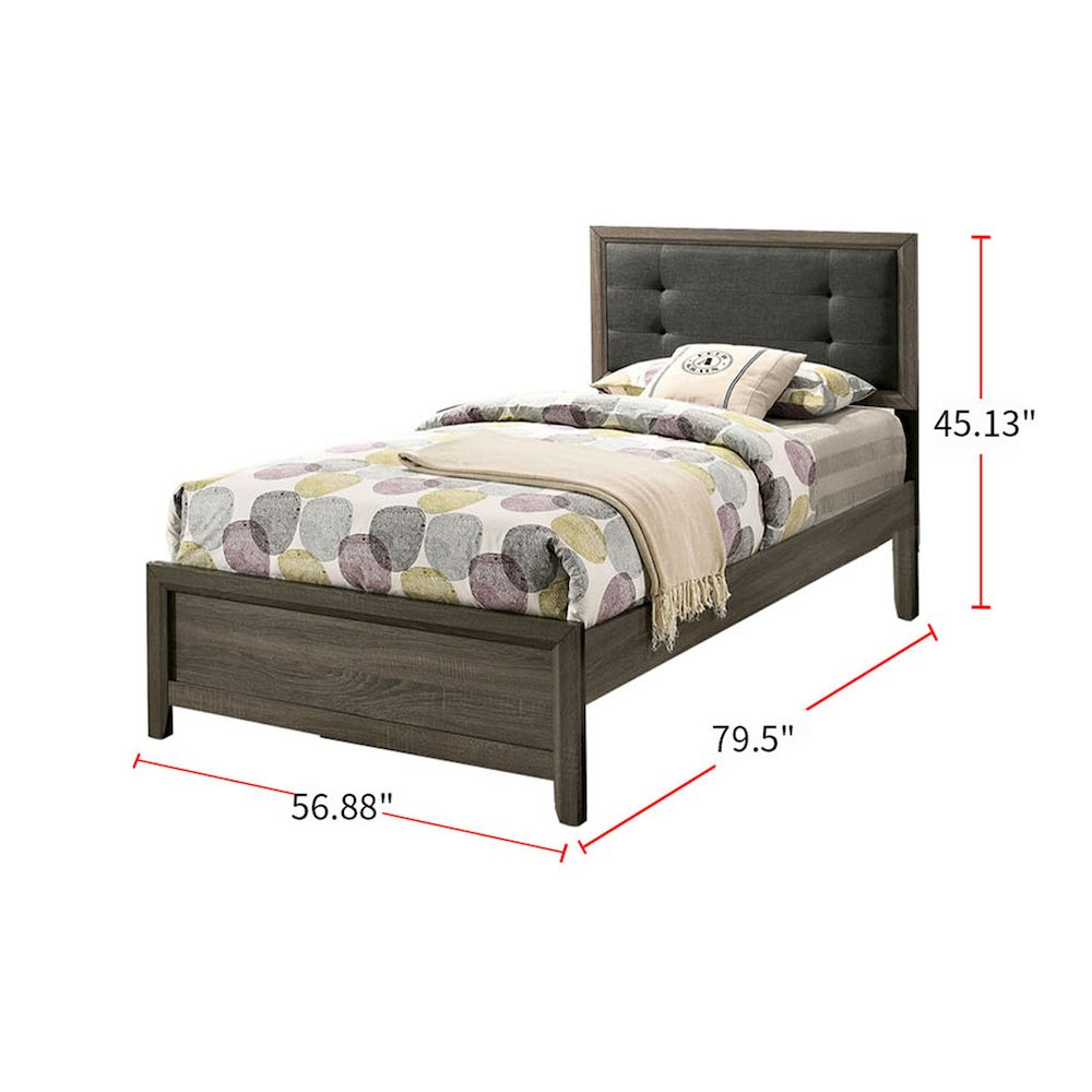 Full Size Bed With Button Tufted Headboard, Gray and Charcoal. Picture 3