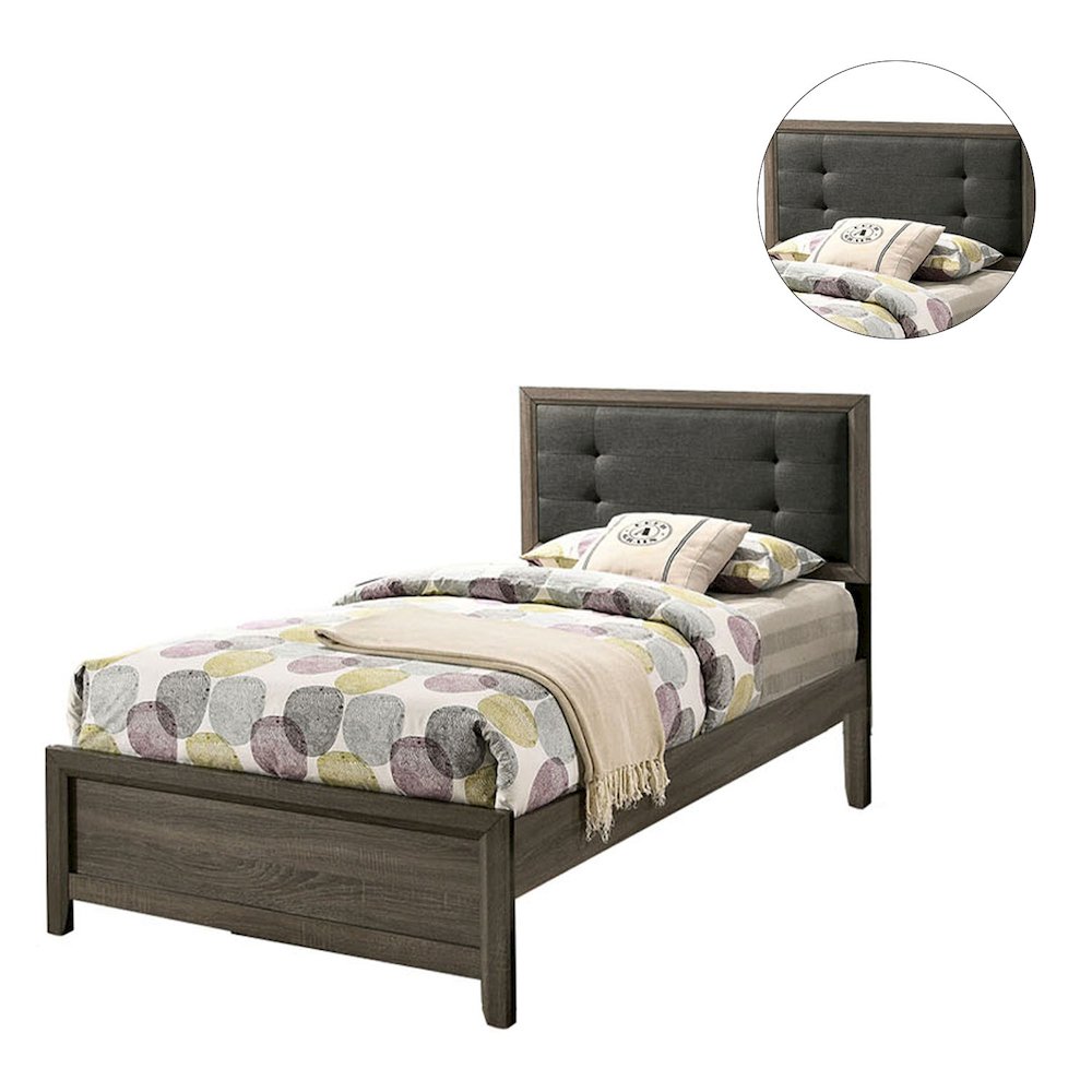 Full Size Bed With Button Tufted Headboard, Gray and Charcoal. Picture 4