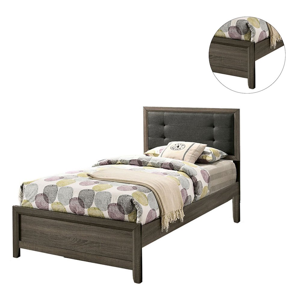 Full Size Bed With Button Tufted Headboard, Gray and Charcoal. Picture 5
