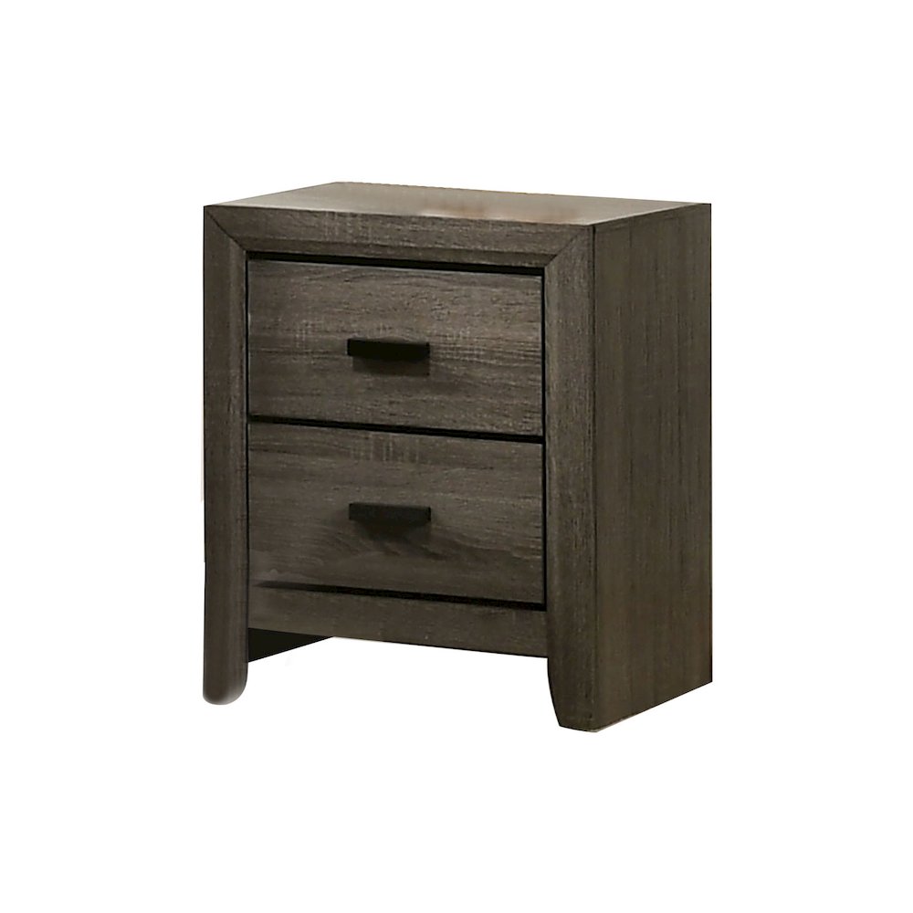 2 Drawers Wooden Nightstand With Black Rectangular Pulls, Gray. Picture 1