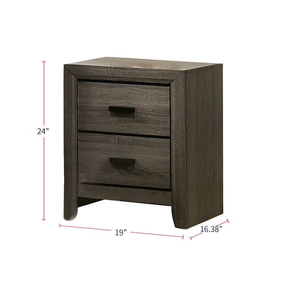 2 Drawers Wooden Nightstand With Black Rectangular Pulls, Gray. Picture 3