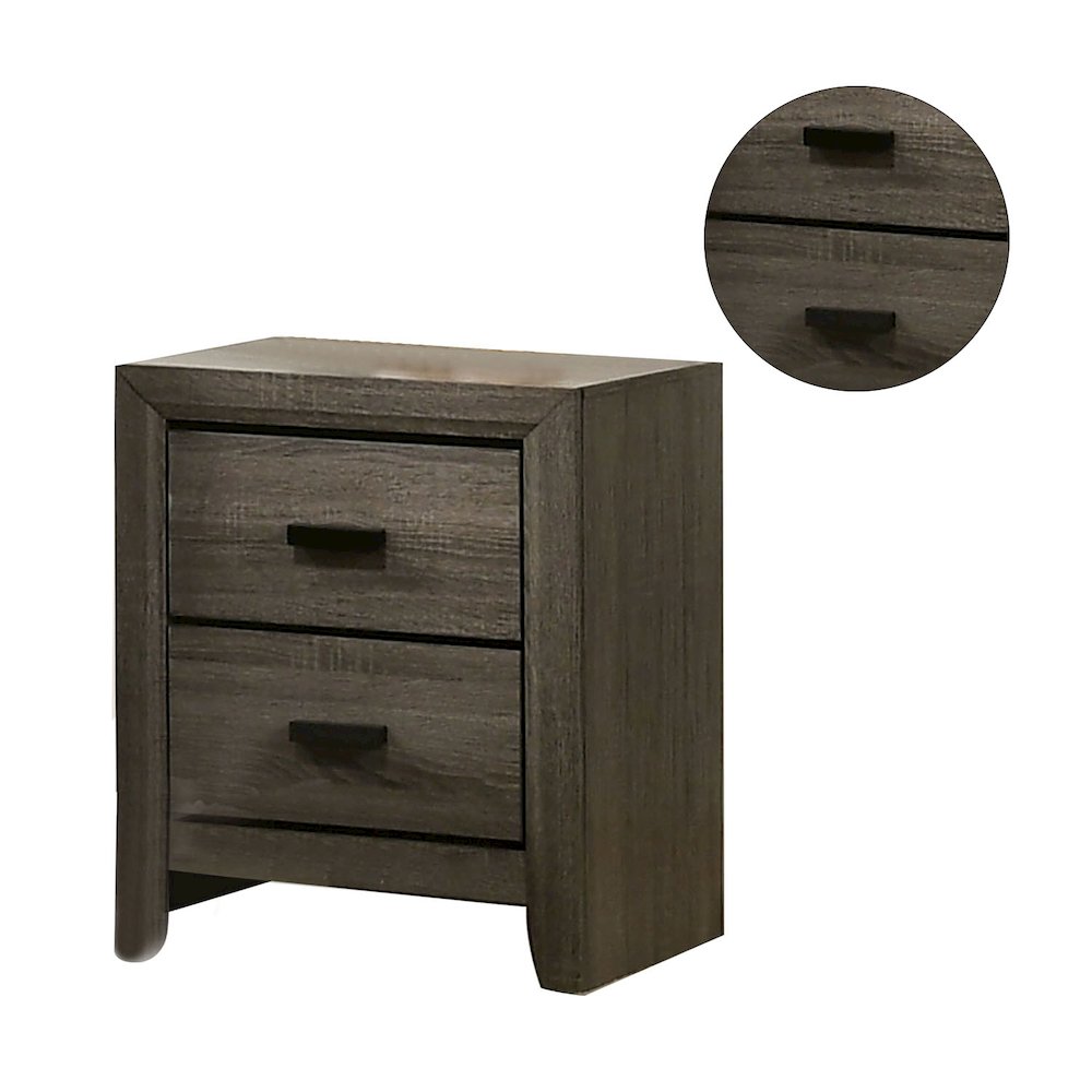 2 Drawers Wooden Nightstand With Black Rectangular Pulls, Gray. Picture 4