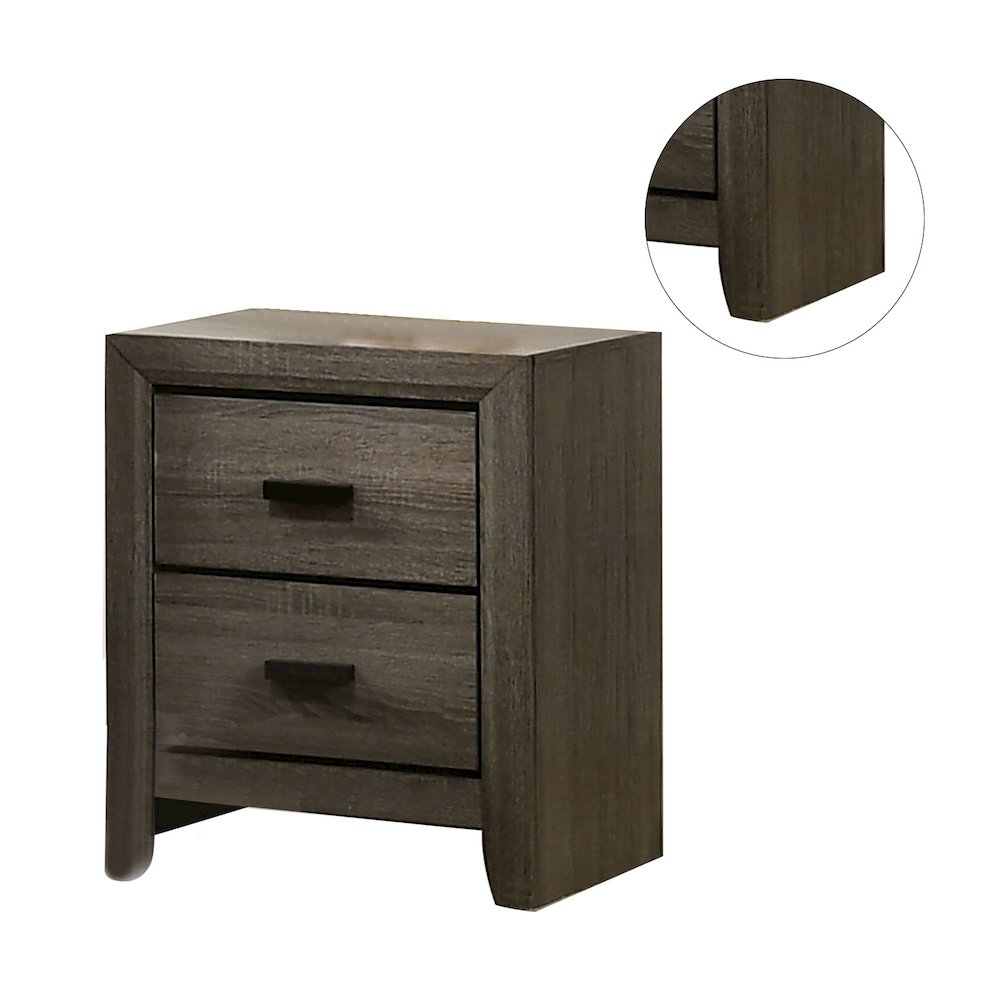 2 Drawers Wooden Nightstand With Black Rectangular Pulls, Gray. Picture 5