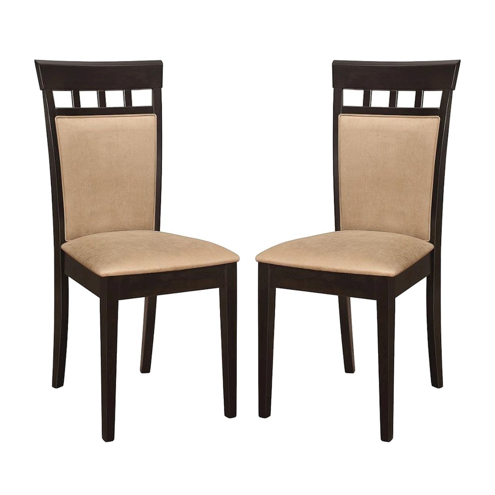 Set of 2 Upholstered Back Side Chairs Cappuccino and Tan. Picture 1