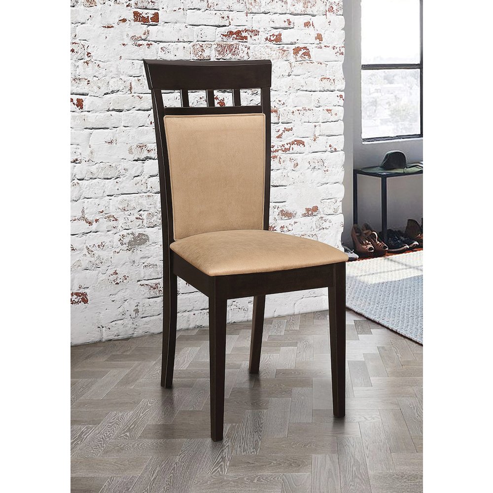 Set of 2 Upholstered Back Side Chairs Cappuccino and Tan. Picture 2