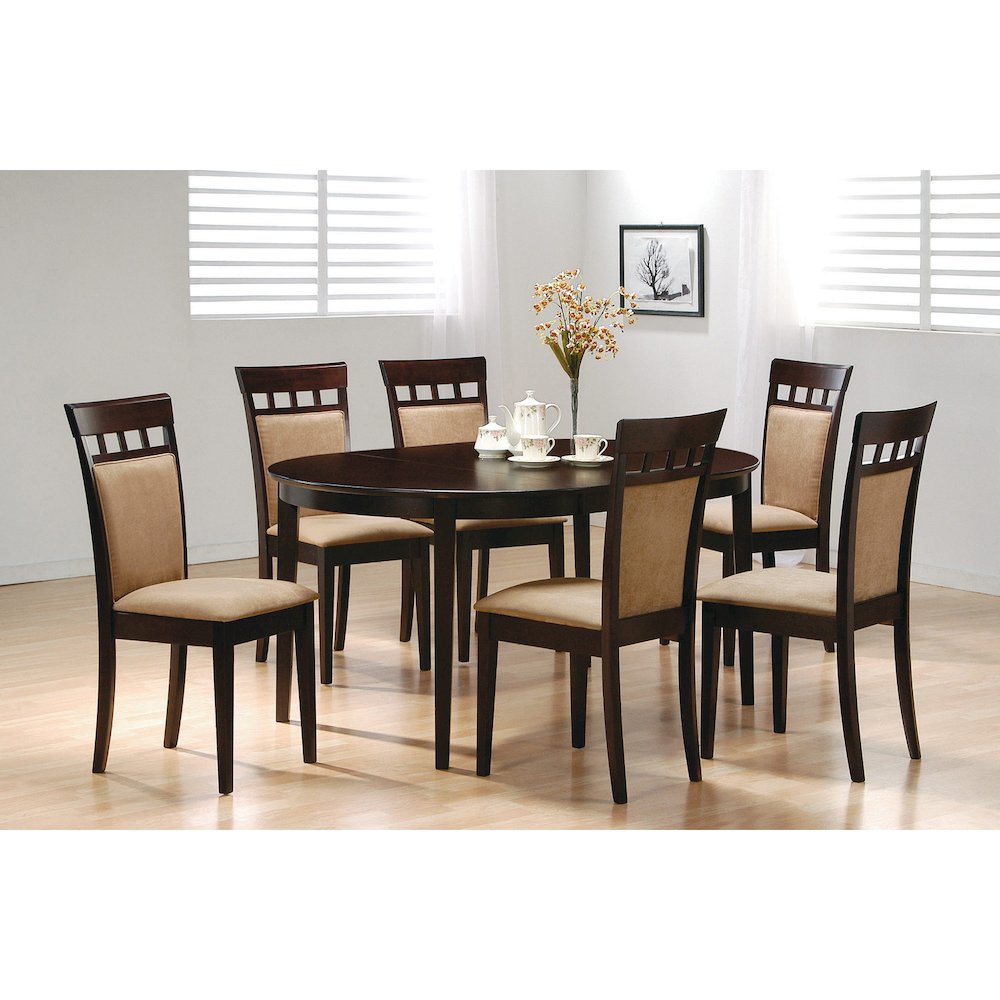Set of 2 Upholstered Back Side Chairs Cappuccino and Tan. Picture 5