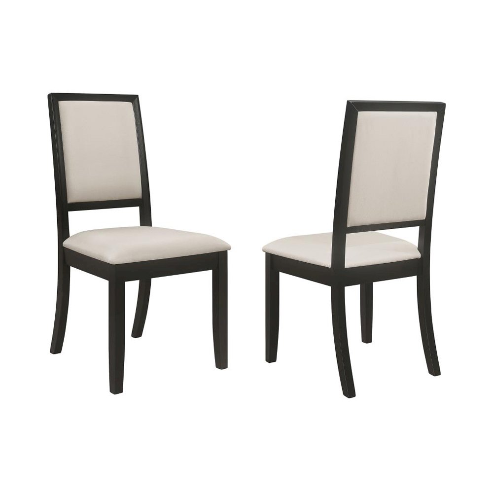 Set of 2 Upholstered Dining Side Chairs Black and Cream. Picture 1