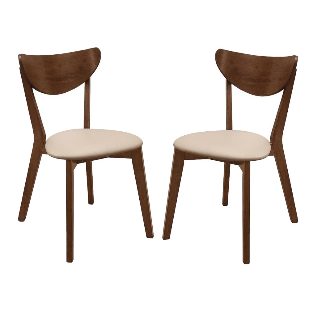 Set of 2 Dining Side Chairs in Beige and Chesnut. Picture 1