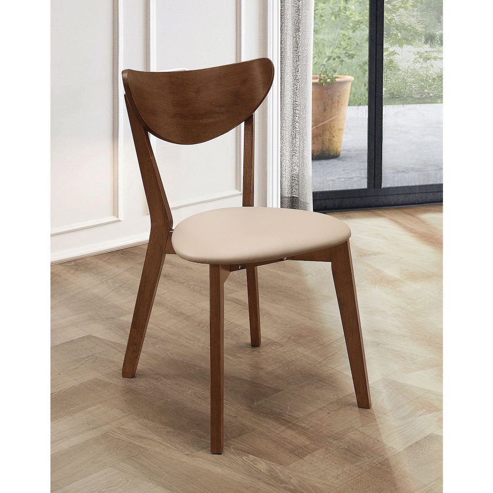 Set of 2 Dining Side Chairs in Beige and Chesnut. Picture 2