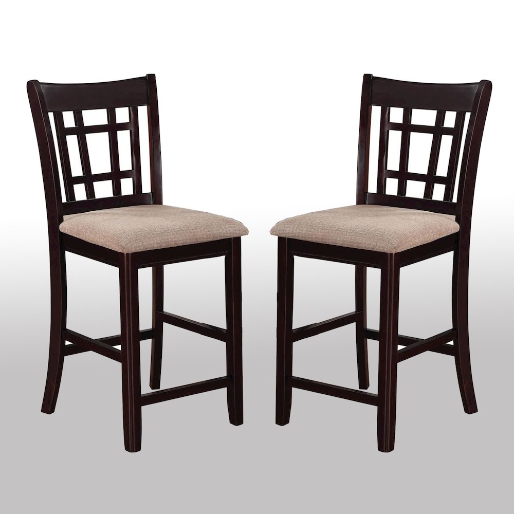 Set of 2 Counter Height Stools in Tan and Espresso. Picture 2