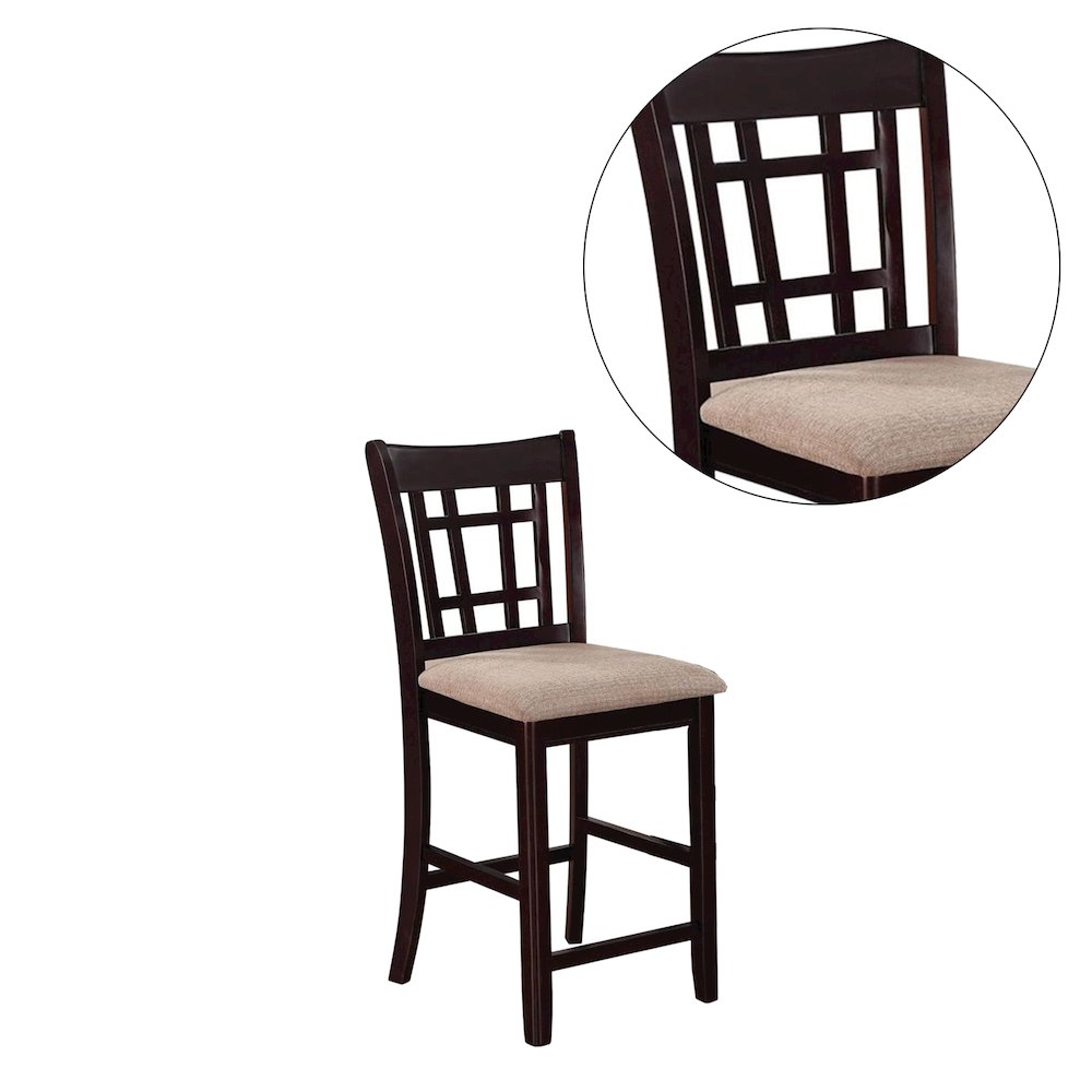 Set of 2 Counter Height Stools in Tan and Espresso. Picture 4