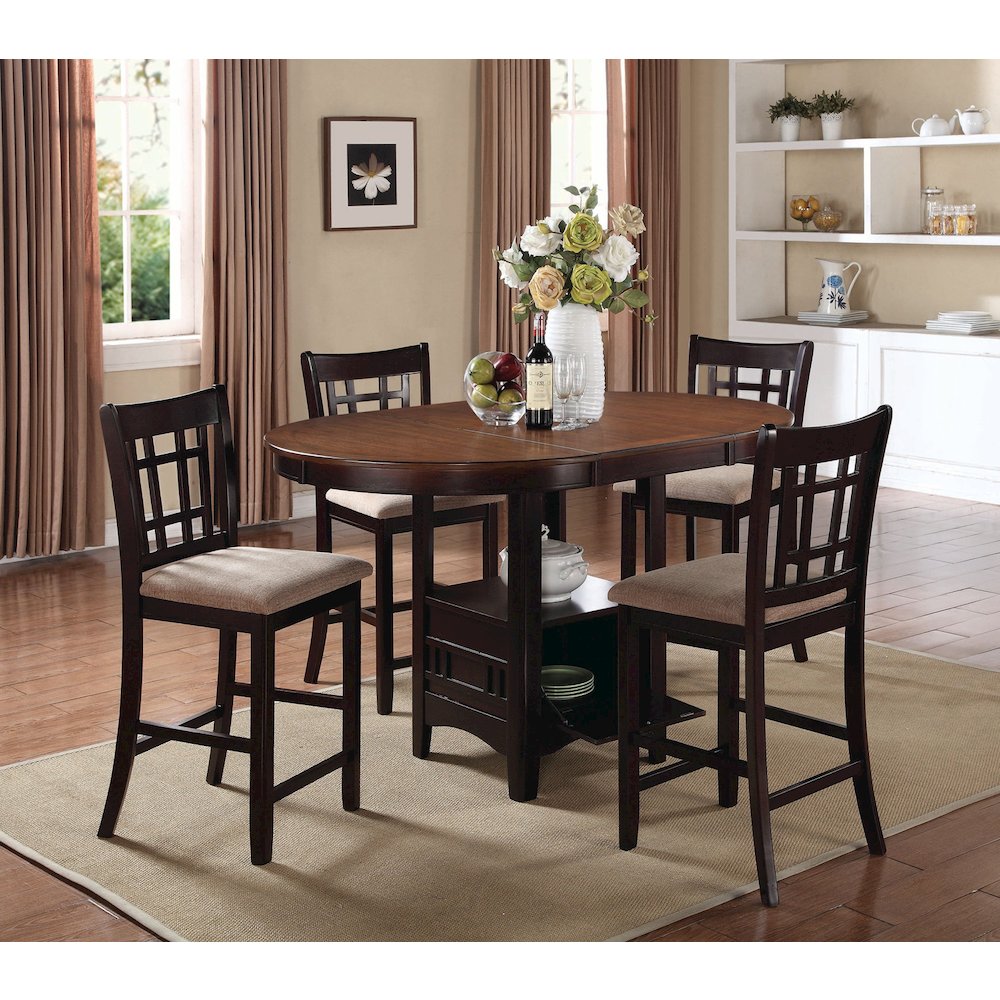 Set of 2 Counter Height Stools in Tan and Espresso. Picture 5