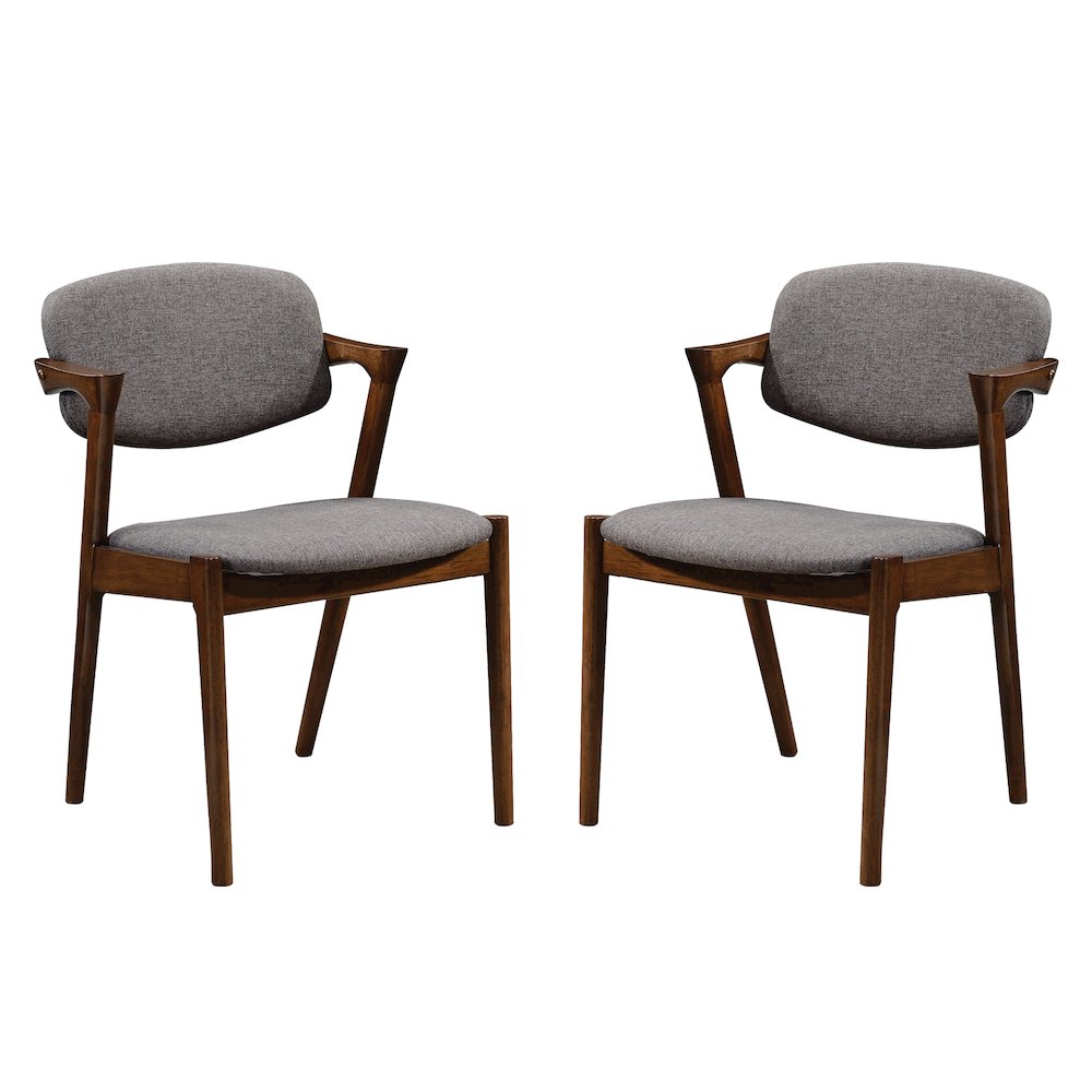 Set of 2 Dining Side Chairs in Grey and Dark Walnut. Picture 1