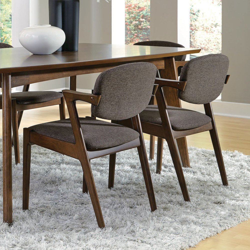 Set of 2 Dining Side Chairs in Grey and Dark Walnut. Picture 2