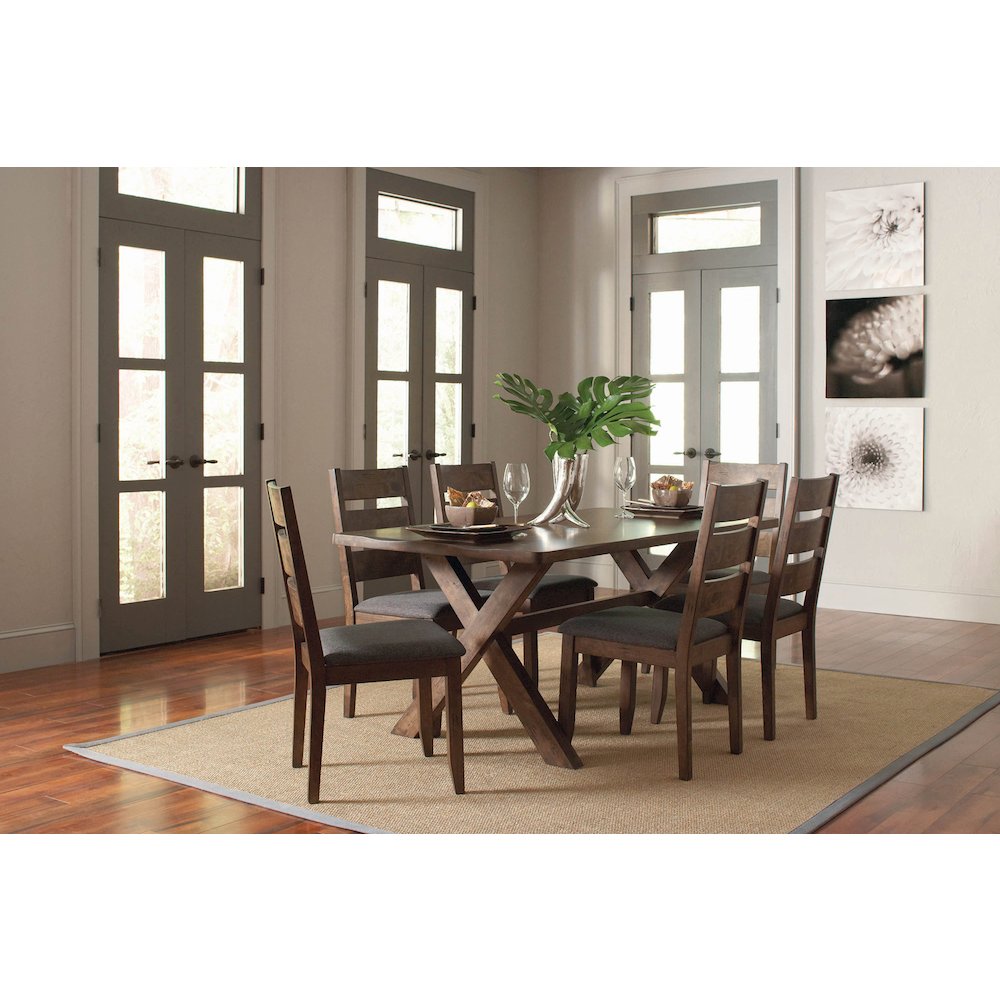 Set of 2 Dining Side Chairs in Knotty Nutmeg and Grey. Picture 5
