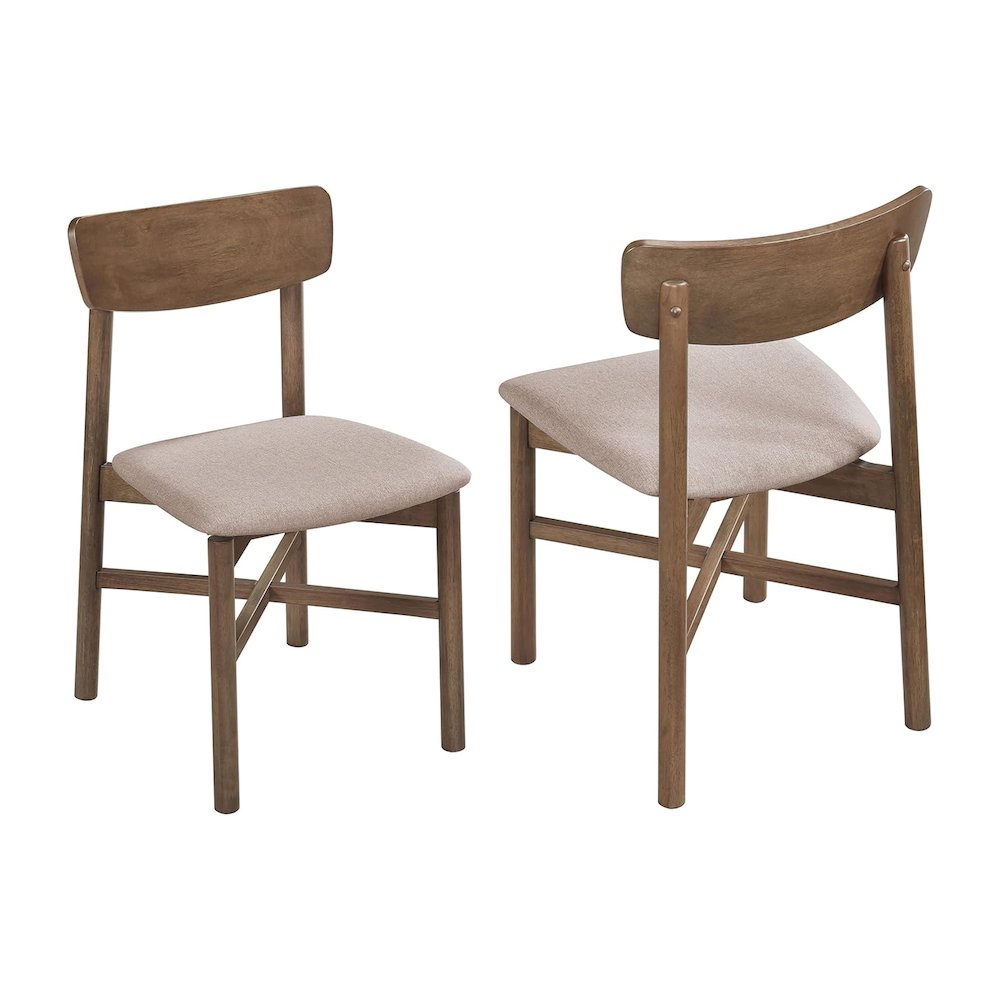 Set of 2 Upholstered Dining Side Chairs with Rounded Backrest in Natural Walnut. Picture 1