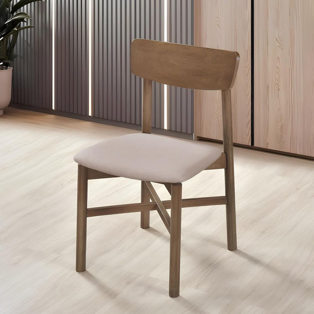 Set of 2 Upholstered Dining Side Chairs with Rounded Backrest in Natural Walnut. Picture 2