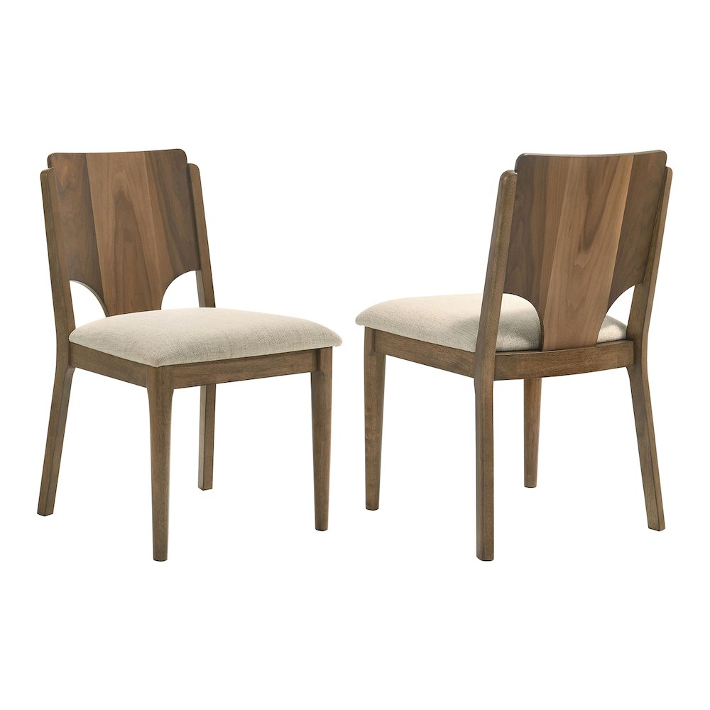 Set of 2 Upholstered Dining Chairs in Walnut and Beige. Picture 1